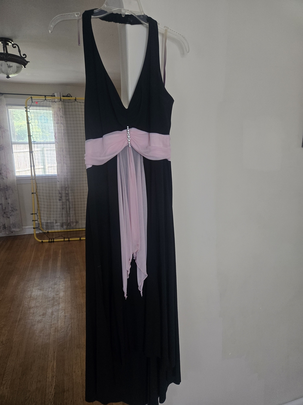 Studio 1940 Black Maxi Dress with Pink Sash